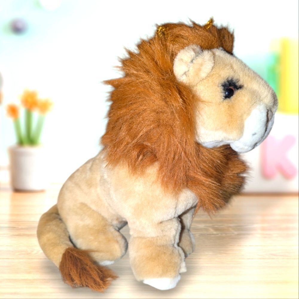 90s vintage Well-Made Lion plush‎ stuffed animal with gold crown